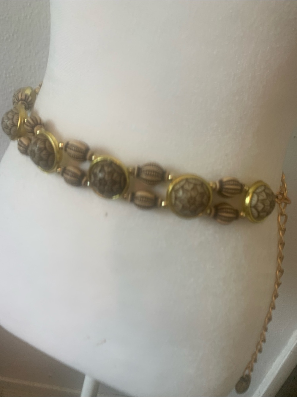 Vintage /Unique Gold and Brown Beaded Belt - Fashion Accessory